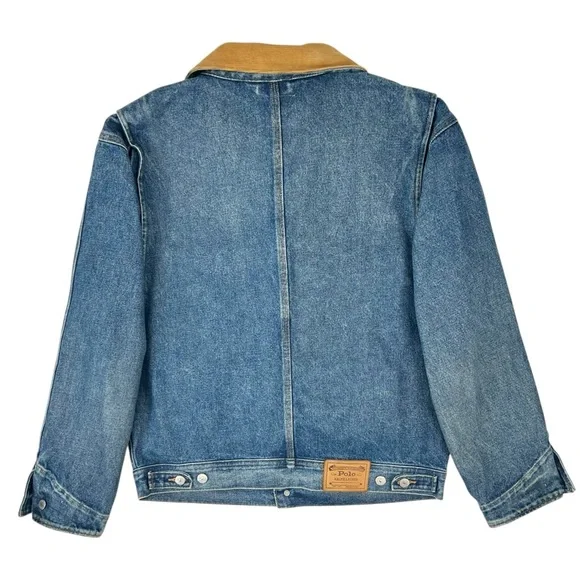 Polo Ralph Lauren Dungaree Denim Jacket - Medium Wash Blue With Corduroy Collar - Picture 2 of 10
